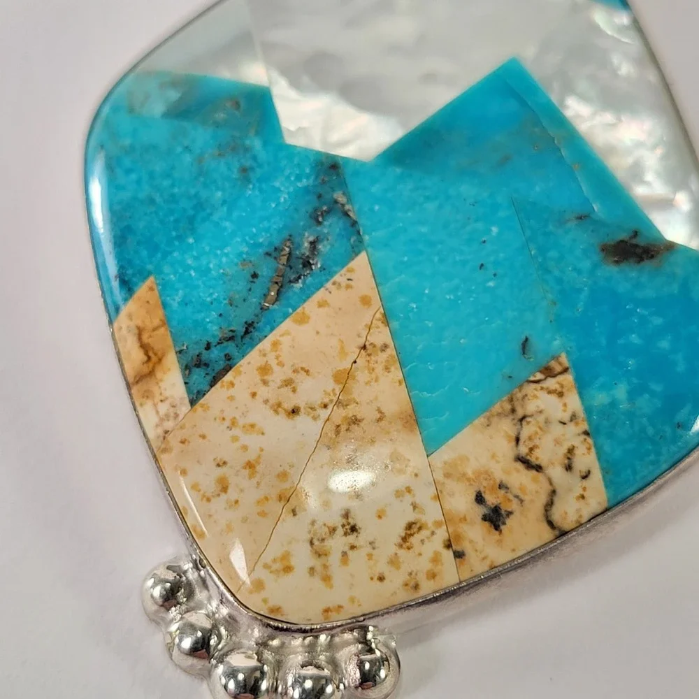 Jay King DRT Sterling Silver Stone Inlay Pendant Turquoise Jasper Statement 21g